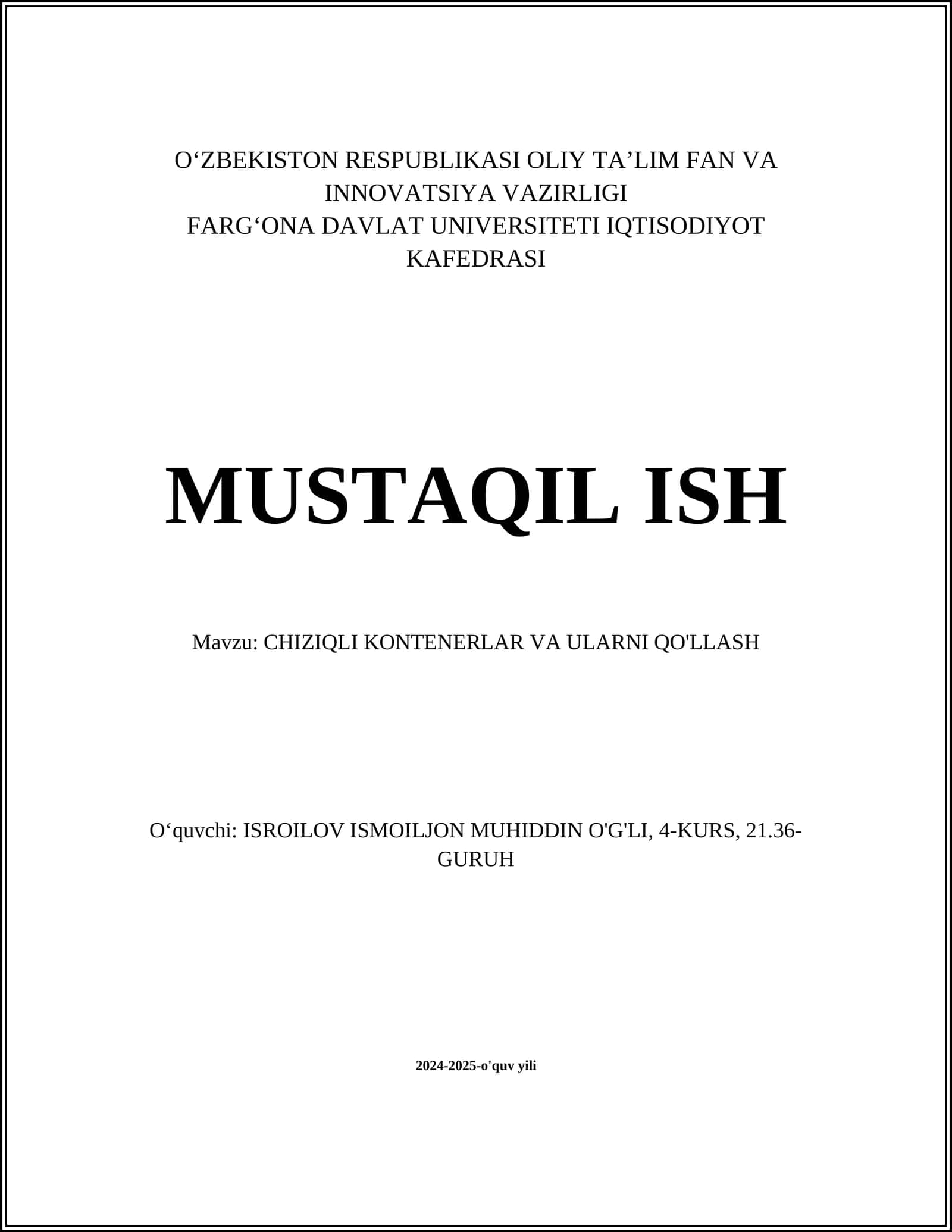 CHIZIQLI KONTENERLAR VA ULARNI QO'LLASH