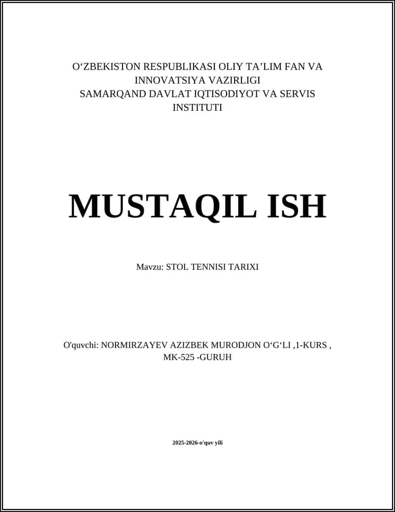 STOL TENNISI TARIXI