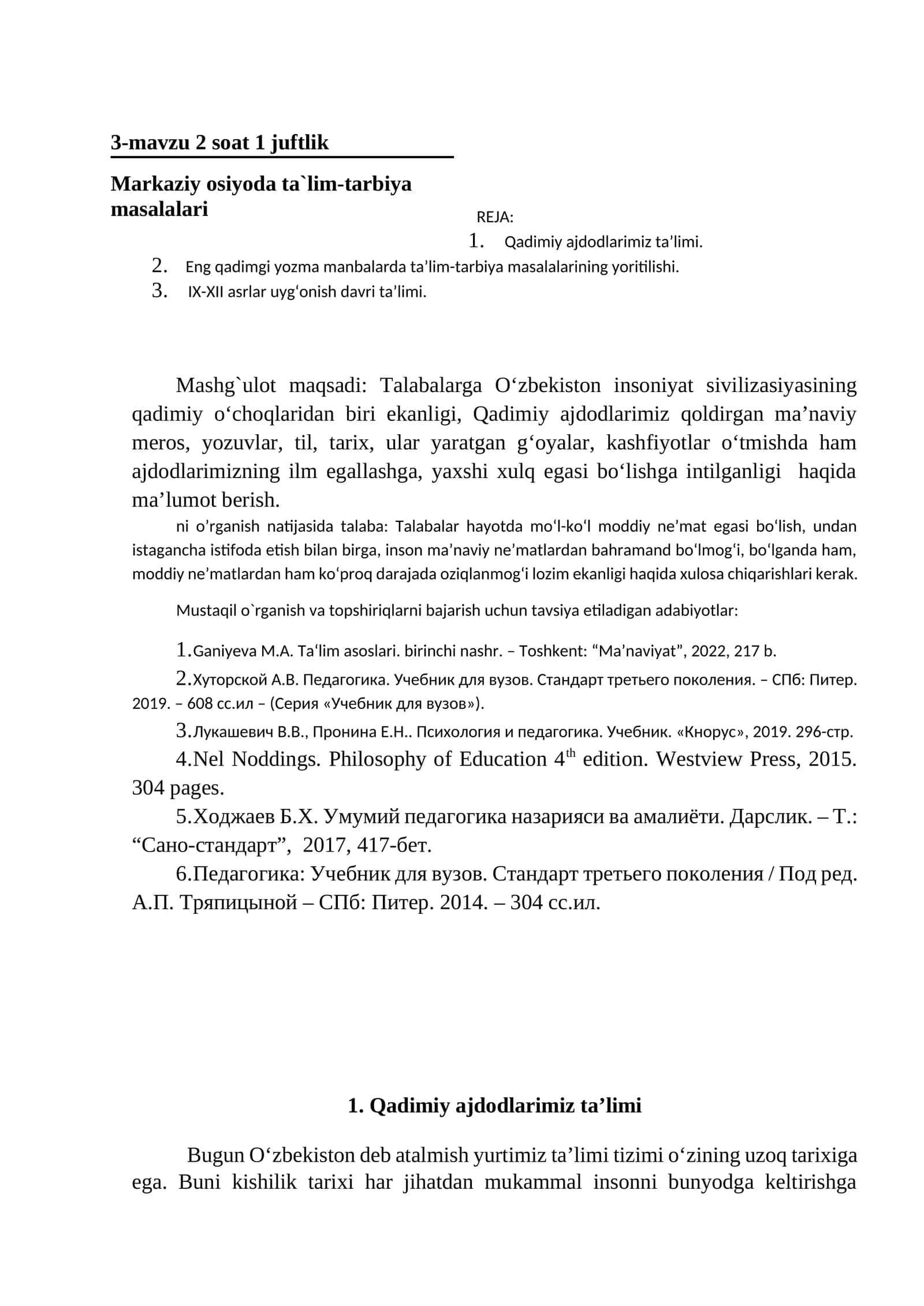 Markaziy osiyoda ta`lim-tarbiya masalalari