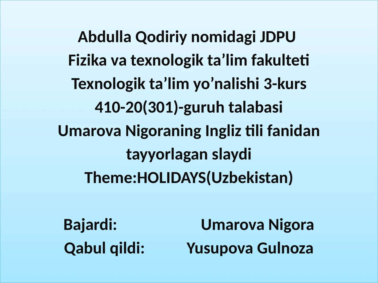 HOLIDAYS(Uzbekistan)