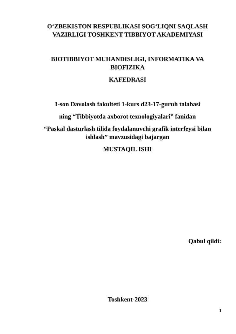 "Tibbiyotda axborot texnologiyalari"
