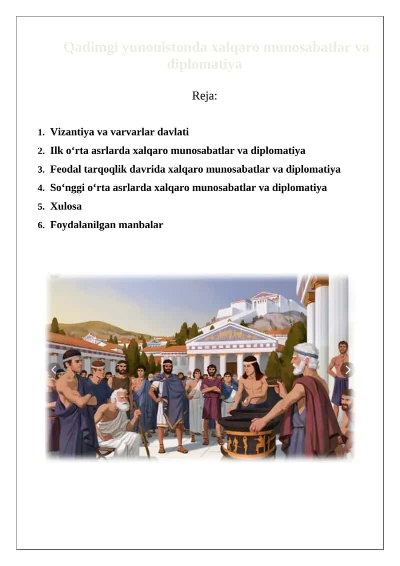 Qadimgi yunonistonda xalqaro munosabatlar va diplomatiya