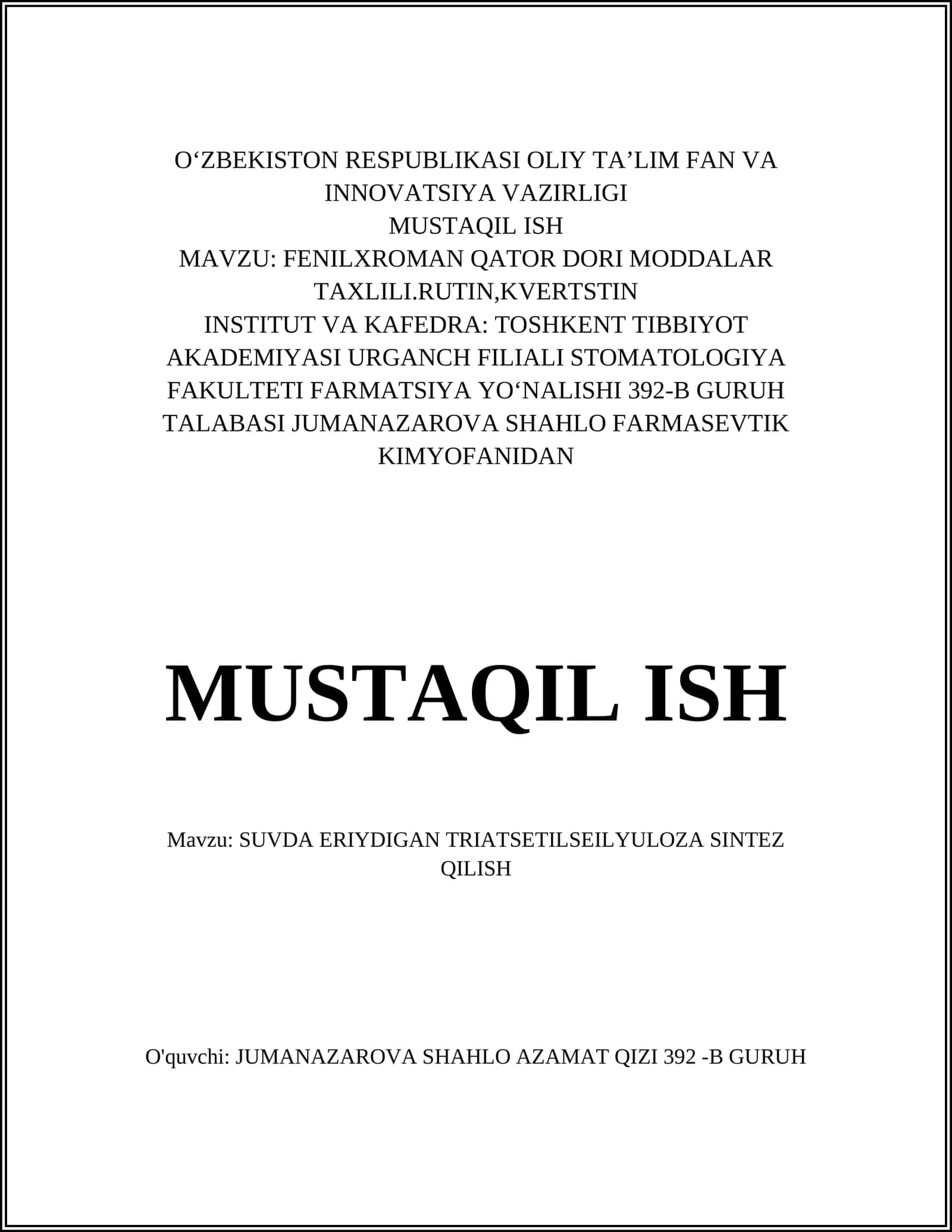 Triatsetilselüloza sintez qilish