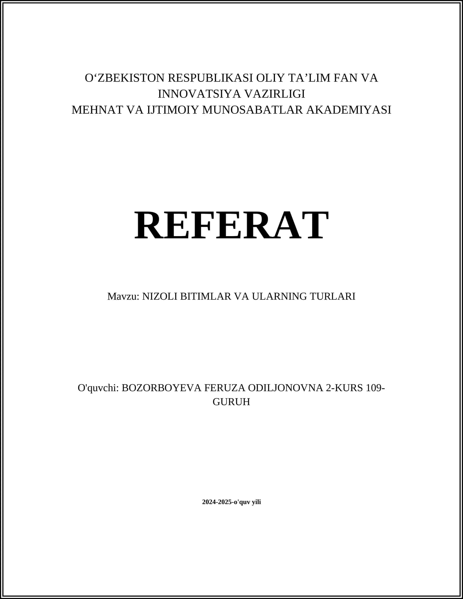 NIZOLI BITIMLAR VA ULARNING TURLARI