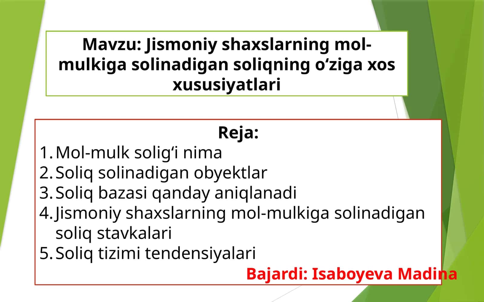 Jismoniy shaxslarning mol-mulkiga solinadigan soliqning o‘ziga xos xususiyatlari