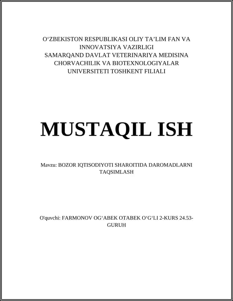 BOZOR IQTISODIYOTI SHAROITIDA DAROMADLARNI TAQSIMLASH