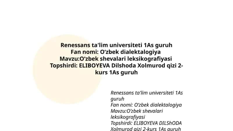Oʻzbek shevalari leksikografiyasi