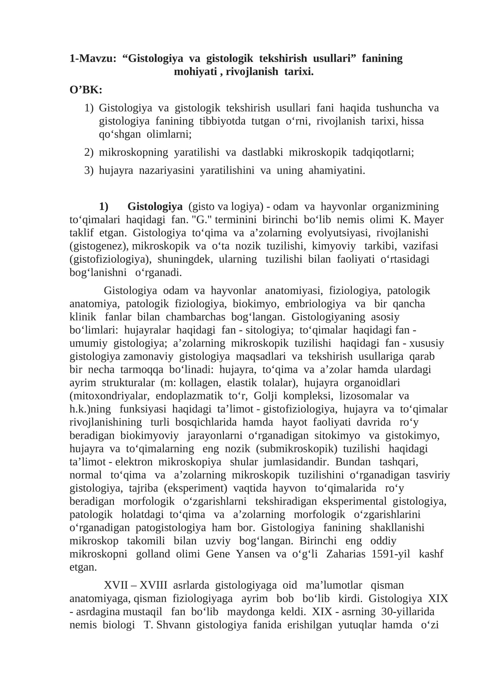 Gistologiya va gistologik tekshirish usullari
