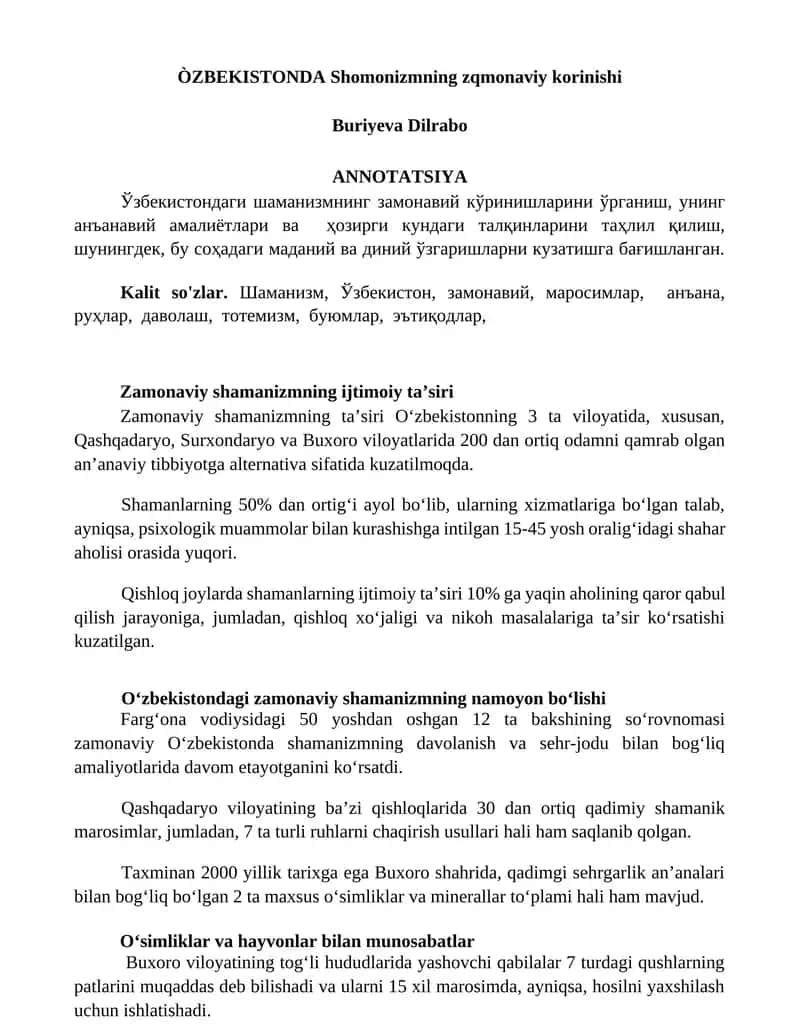Zamonaviy shamanizmning zqmonaviy korinishi