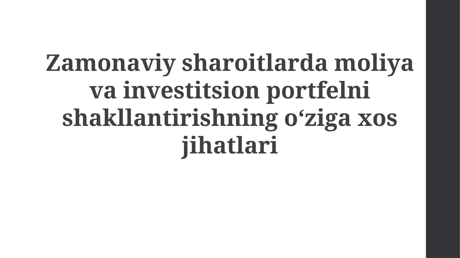 Moliyaviy Portfel Shakllantirishning O‘ziga Xos Jihozlari