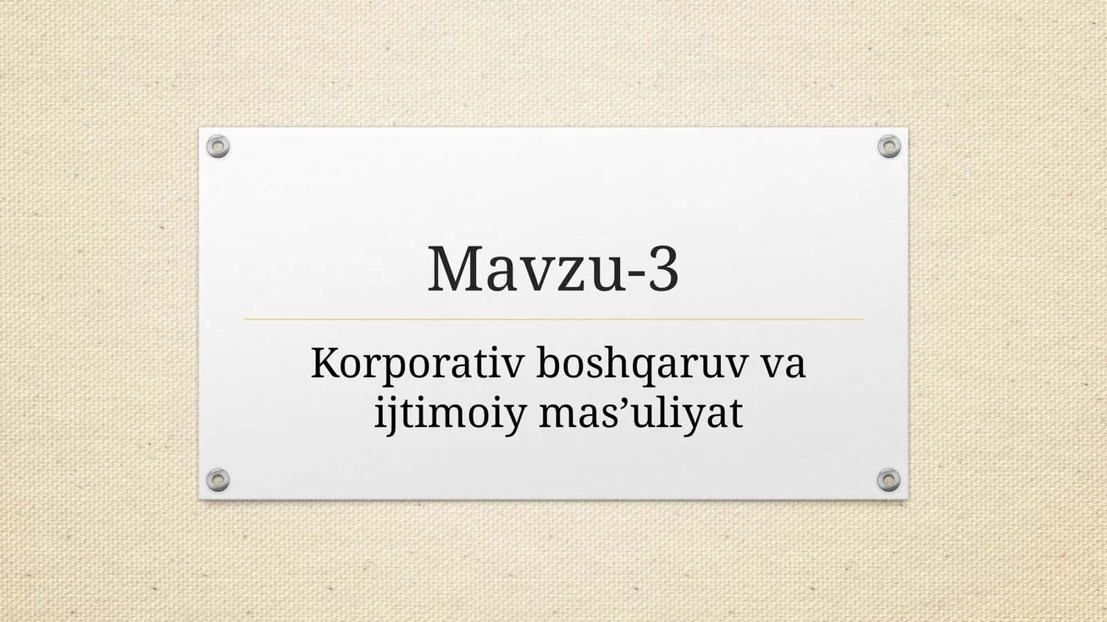 Korporativ boshqaruv va ijtimoiy mas’uliyat