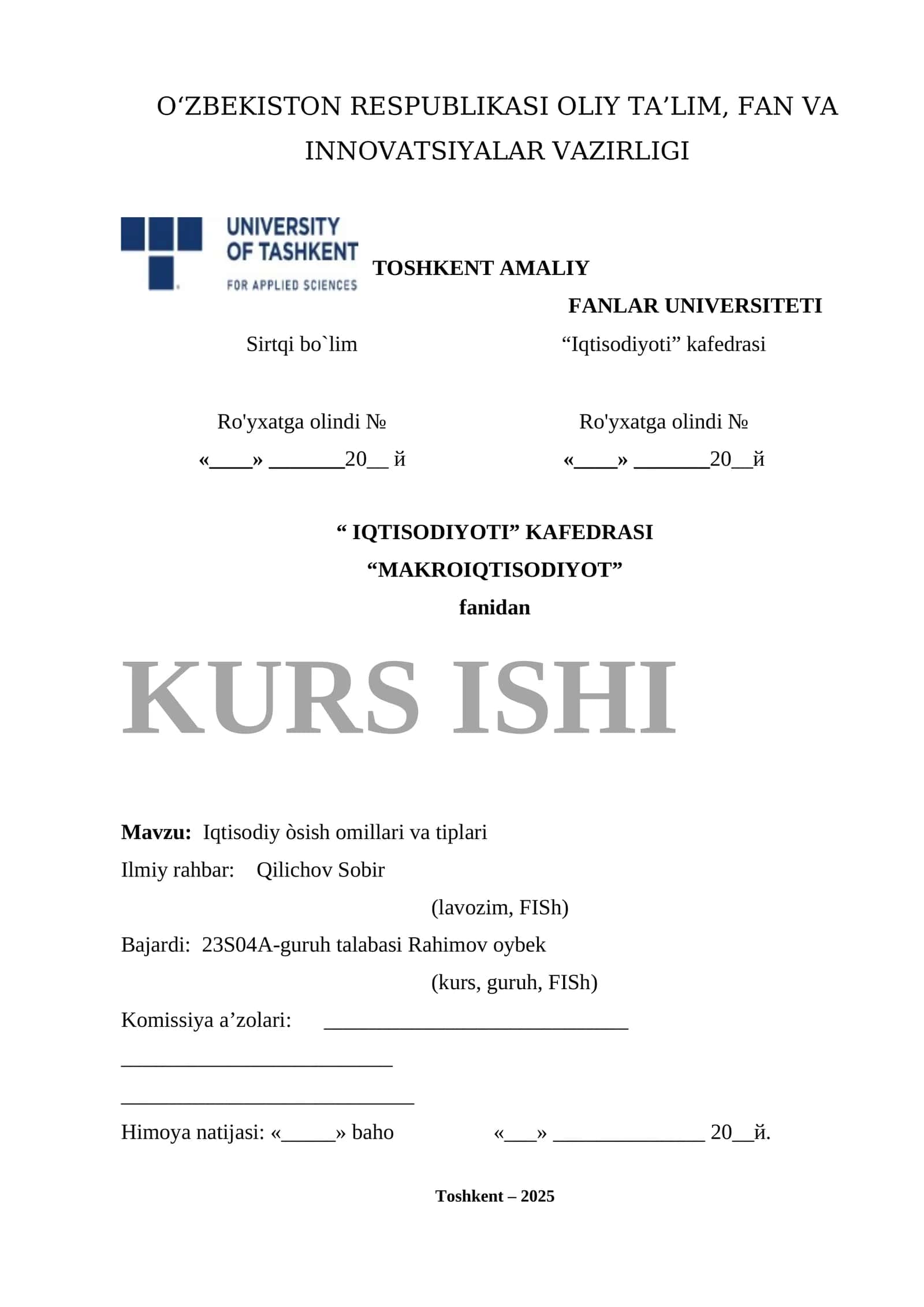 MAQROIQTISODIYOT KURS ISHLARI