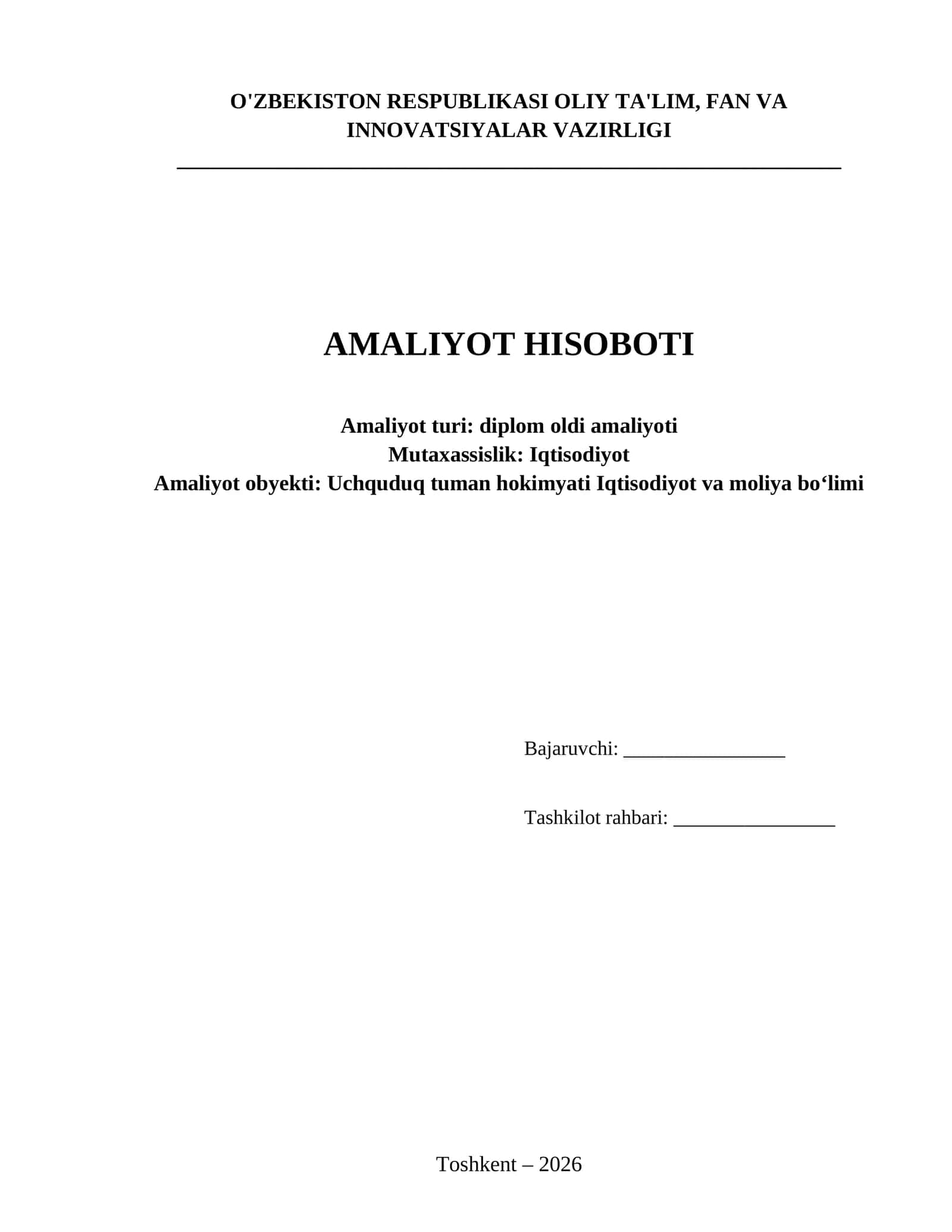 Iqtisodiyot yoʻnalishi boʻyicha Iqtisodiyot va moliya boʻlimi budjet tashkilotlari