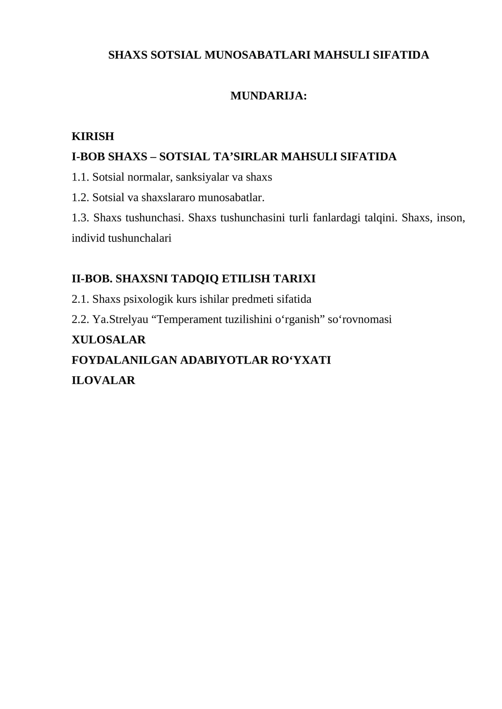 Shaxs Sotsial Munosabatlari Mahsuli Sifatida