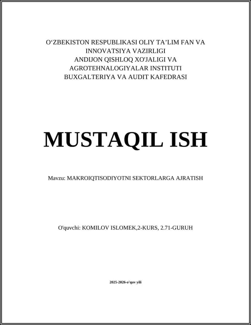 MAKROIQTISODIYOTNI SEKTORLARGA AJRATISH