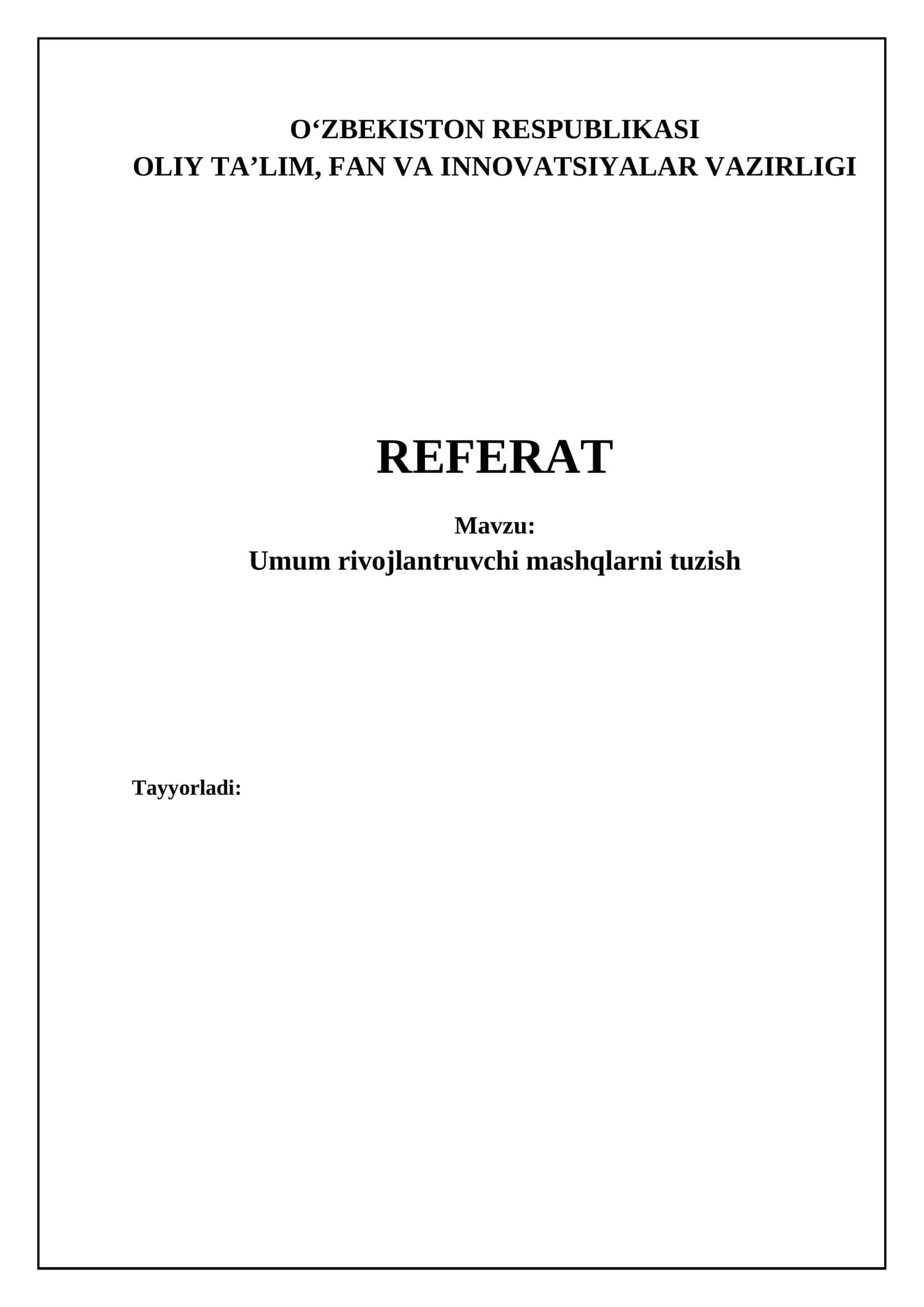 Umum rivojlantruvchi mashqlarni tuzish