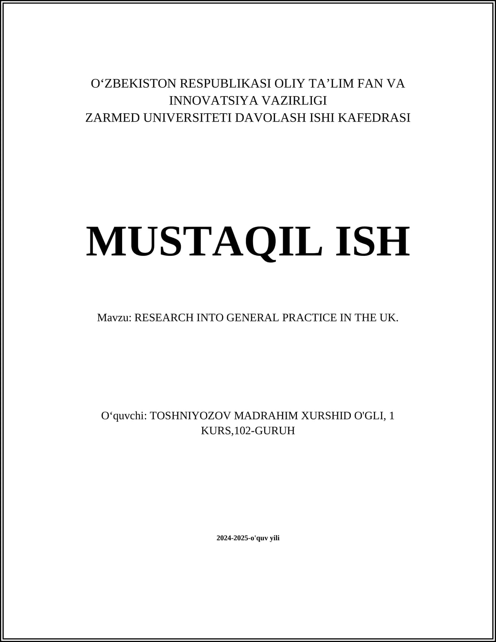 RESEARCH INTO GENERAL PRACTICE IN THE UK