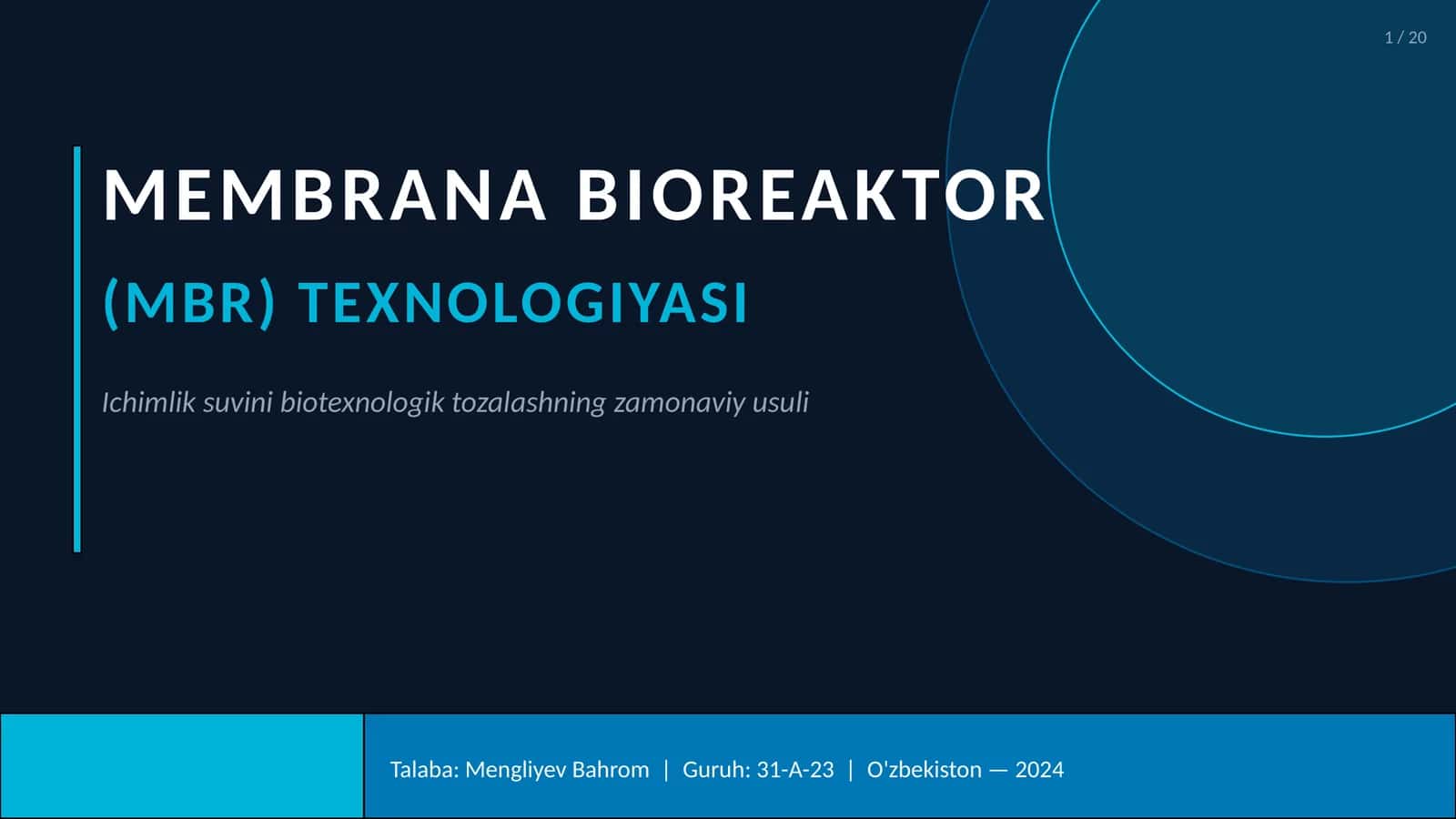 MEMBRANA BIOREAKTOR (MBR) TEXNOLOGIYASI