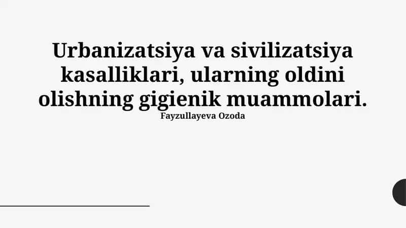 Urbanizatsiya va sivilizatsiya kasalliklari
