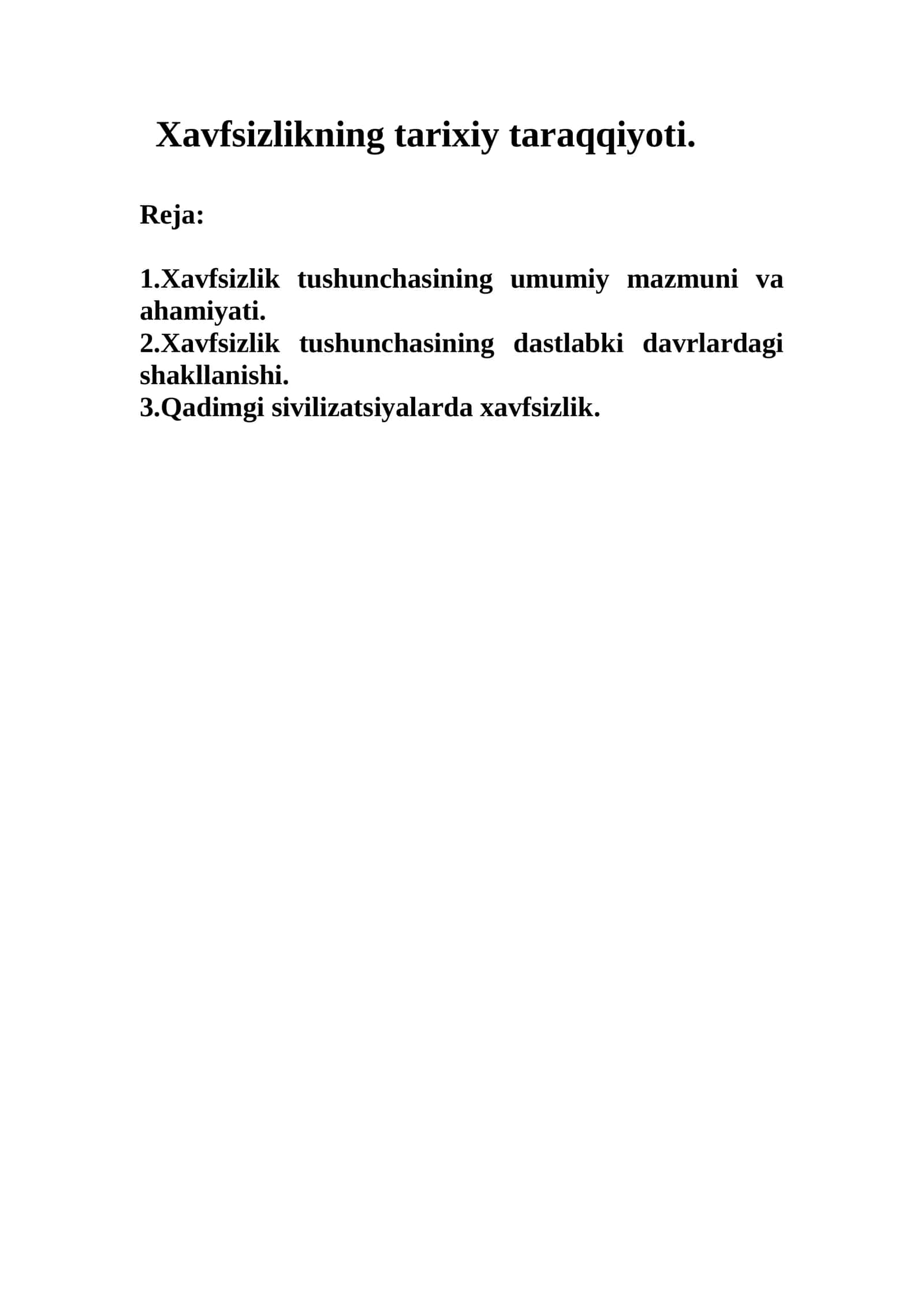 Xavfsizlikning tarixiy taraqqiyoti
