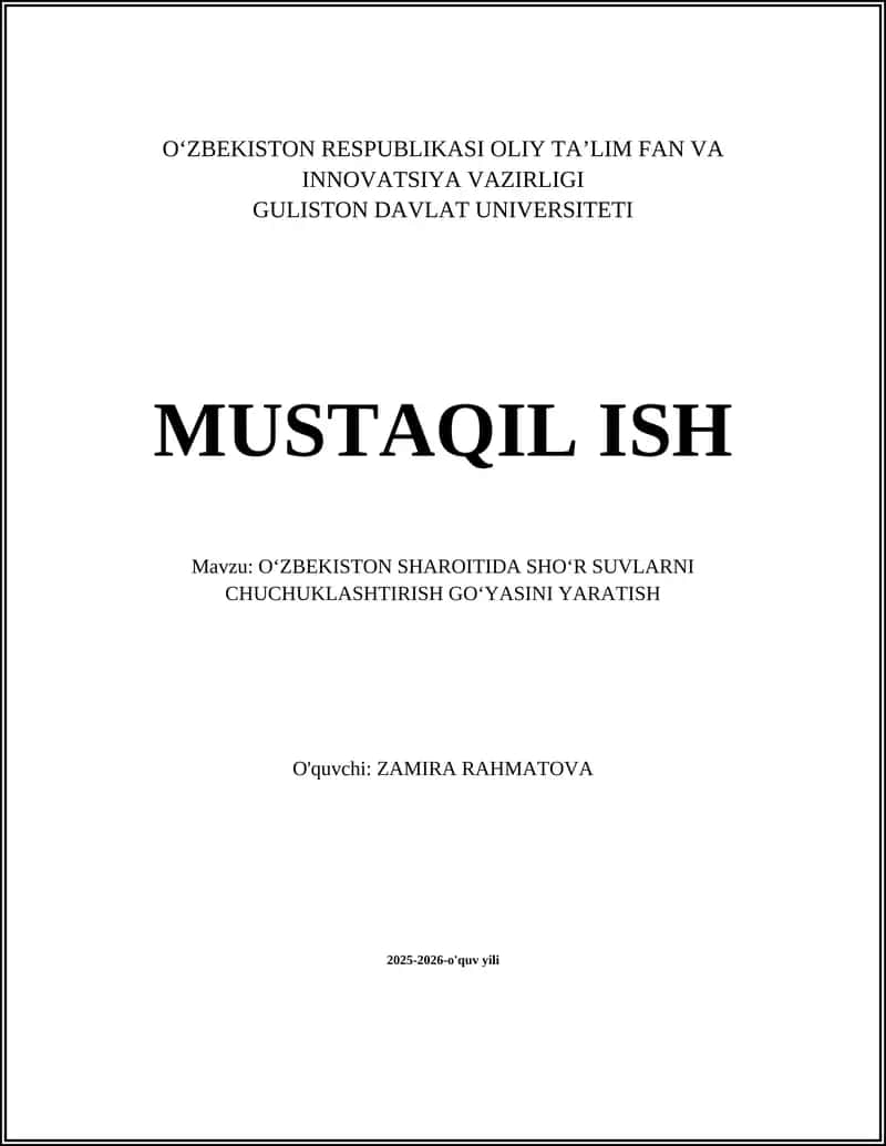 Oʻzbekiston sharoitida shoʻr suvlarni chuchuklashtirish usullarining taqqoslanishi