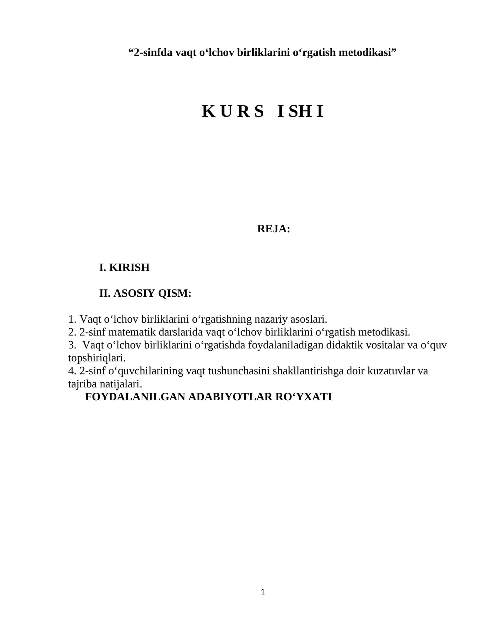 2-sinfda vaqt o‘lchov birliklarini o‘rgatish metodikasi