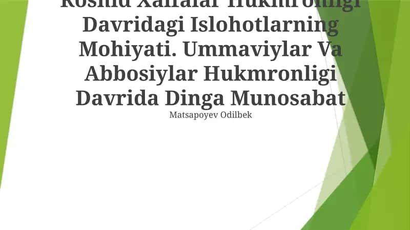 Roshid Xalfalar Hukmronligi Davridagi Islohotlarning Mohiyati