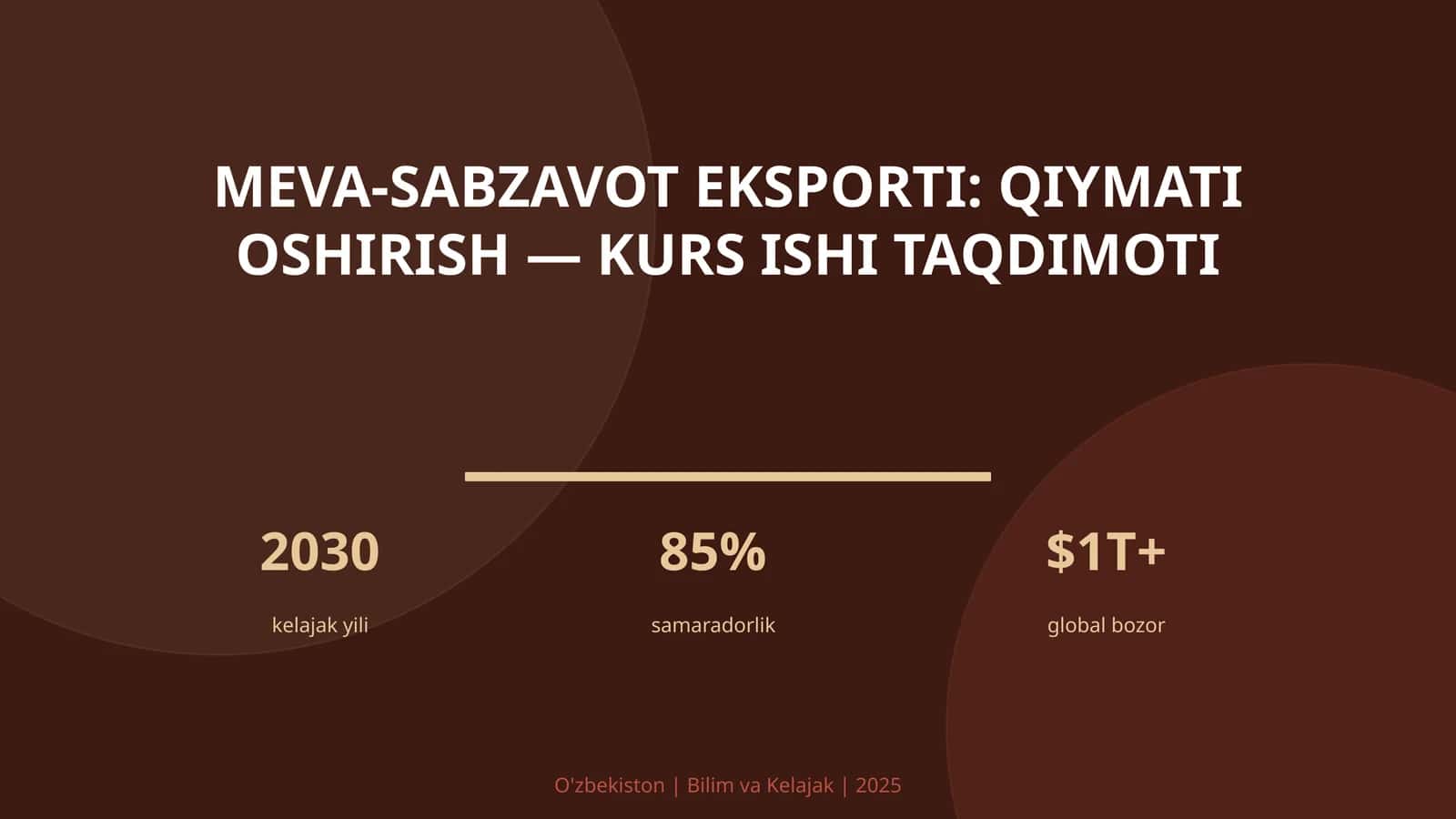 Meva-sabzavot eksporti: qiymati oshirish — kurs ishi taqdimoti