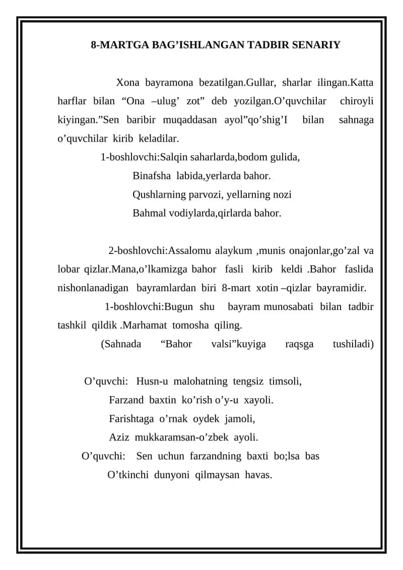 8-MARTGA BAG’ISHLANGAN TADBIR SENARIY