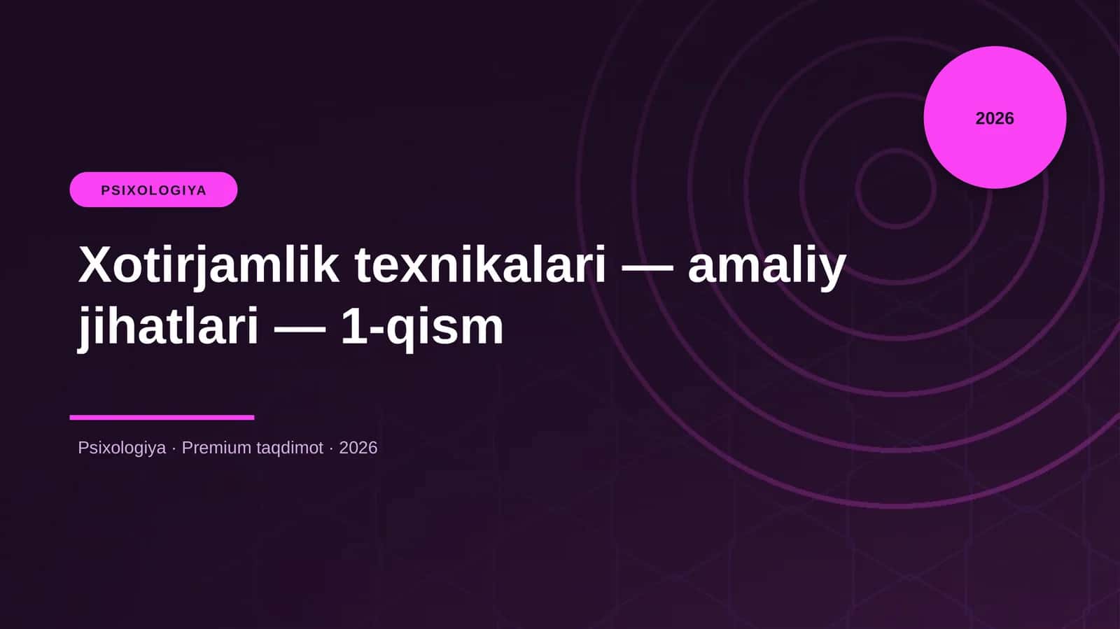 Xotirjamlik texnikalari — amaliy jihatlari — 1-qism
