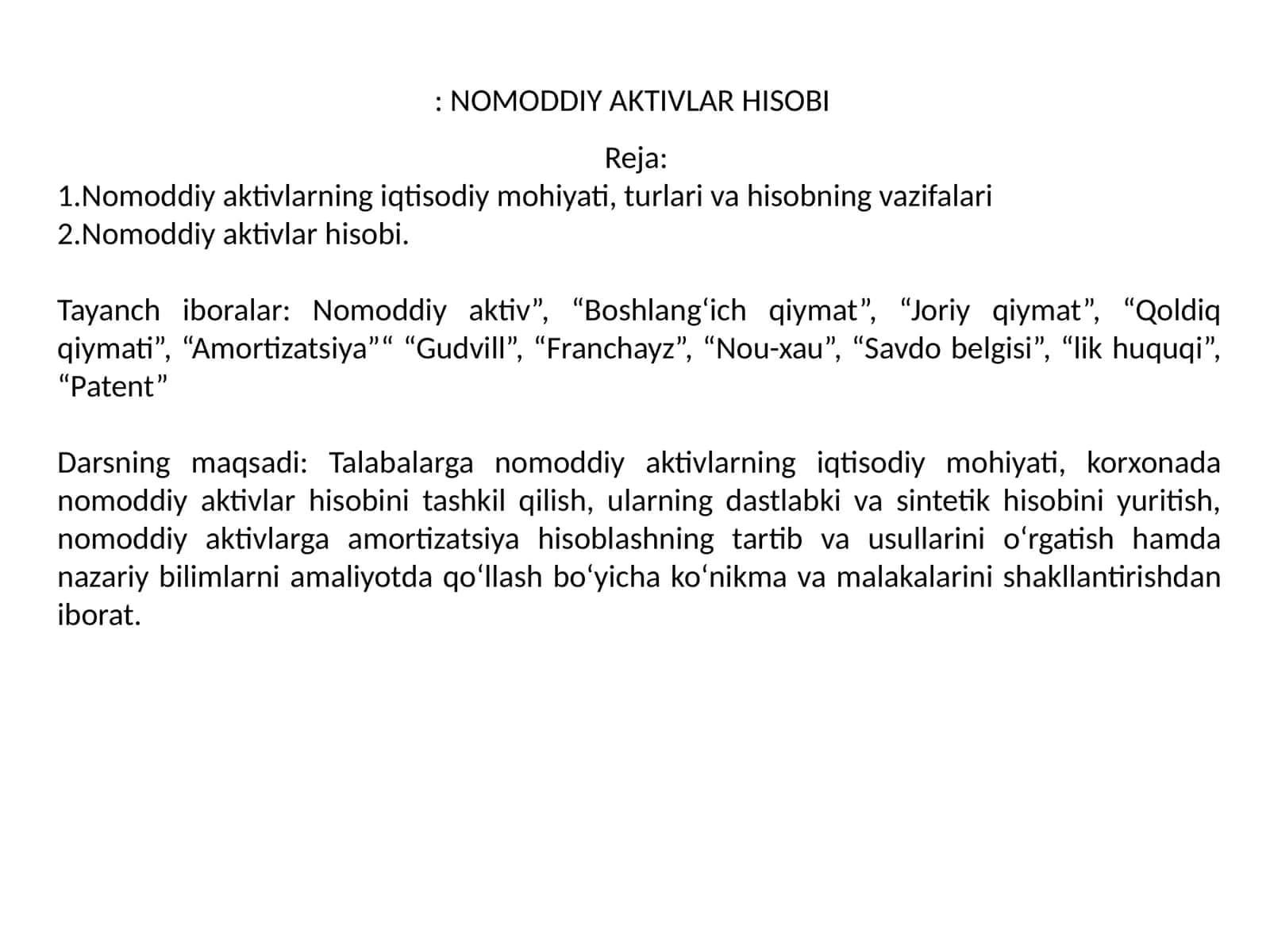 NOMODDIY AKTIVLAR HISOBI