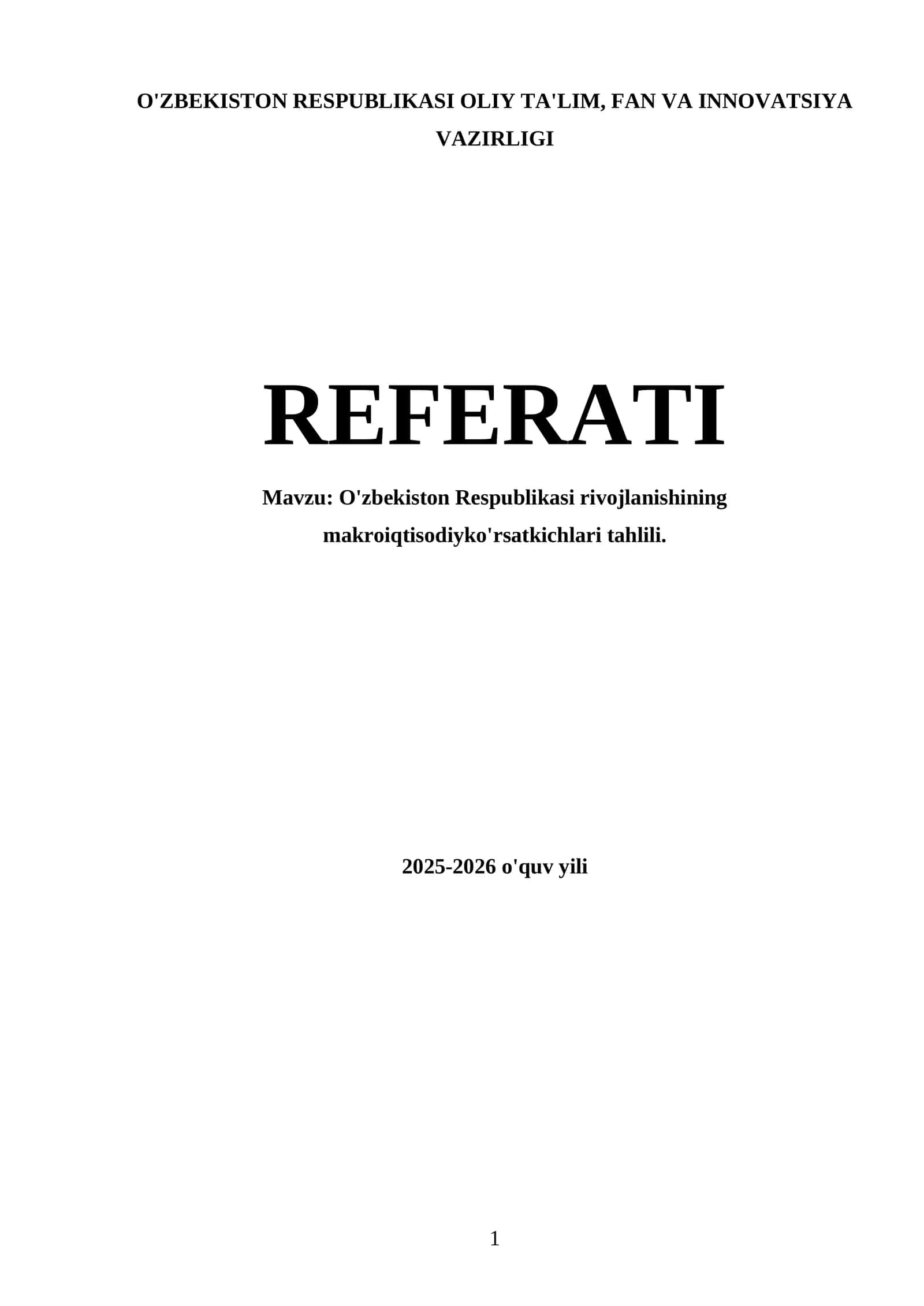 O'zbekiston Respublikasi rivojlanishining makroiqtisodiyko'rsatkichlari tahlili