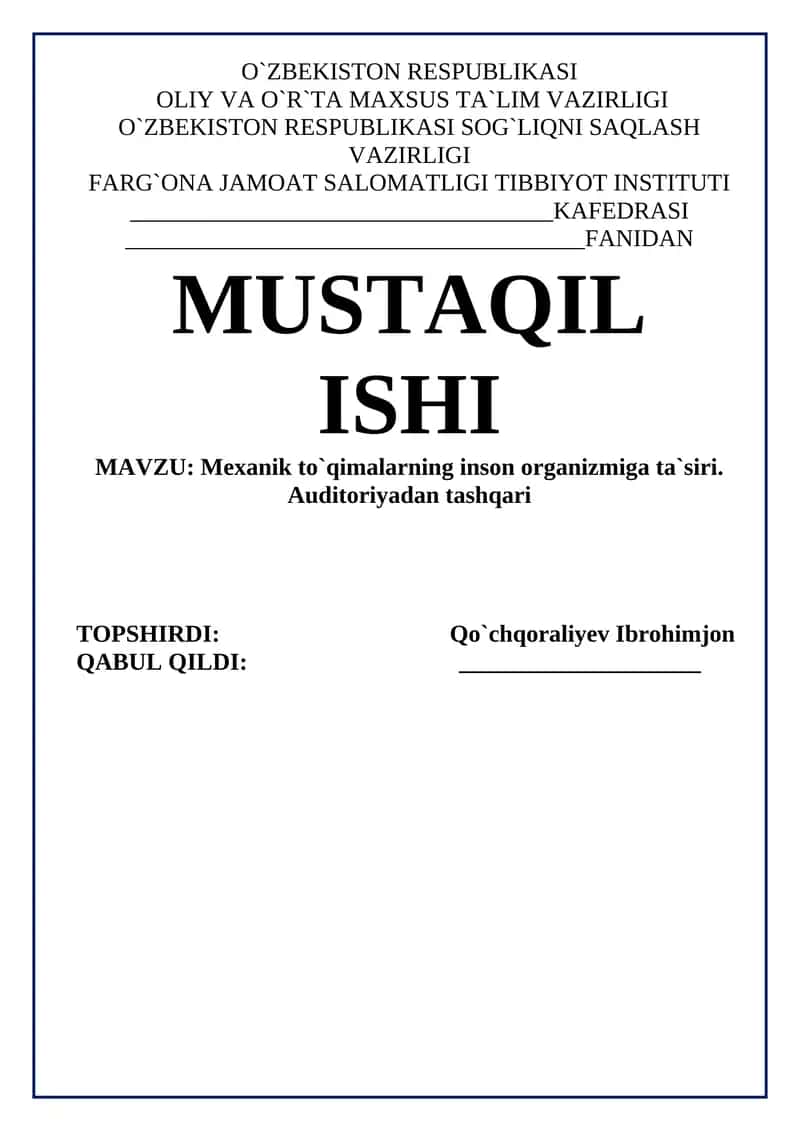 Mexanik to`qimalarning inson organizmiga ta`siri