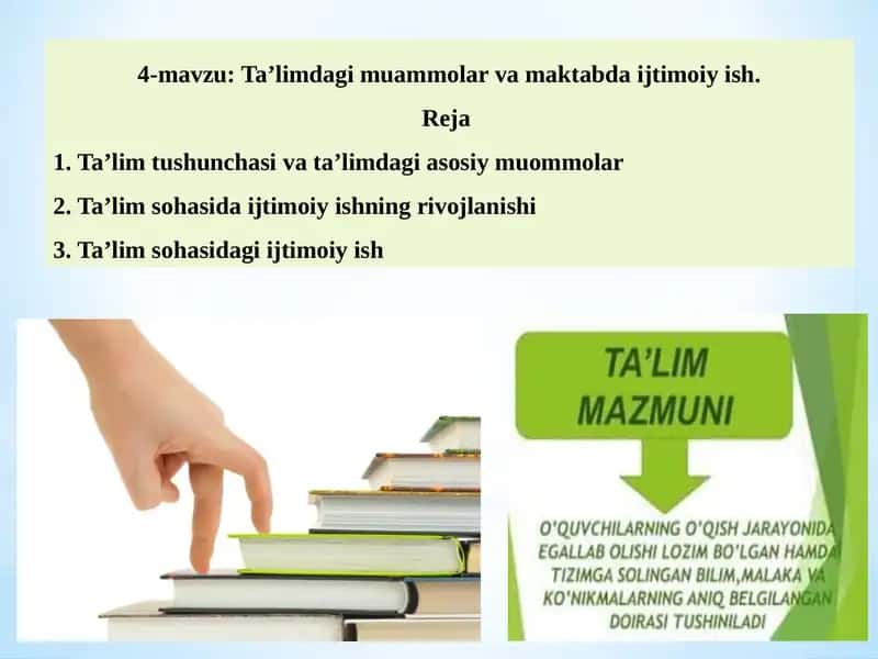 Ta’limdagi muammolar va maktabda ijtimoiy ish