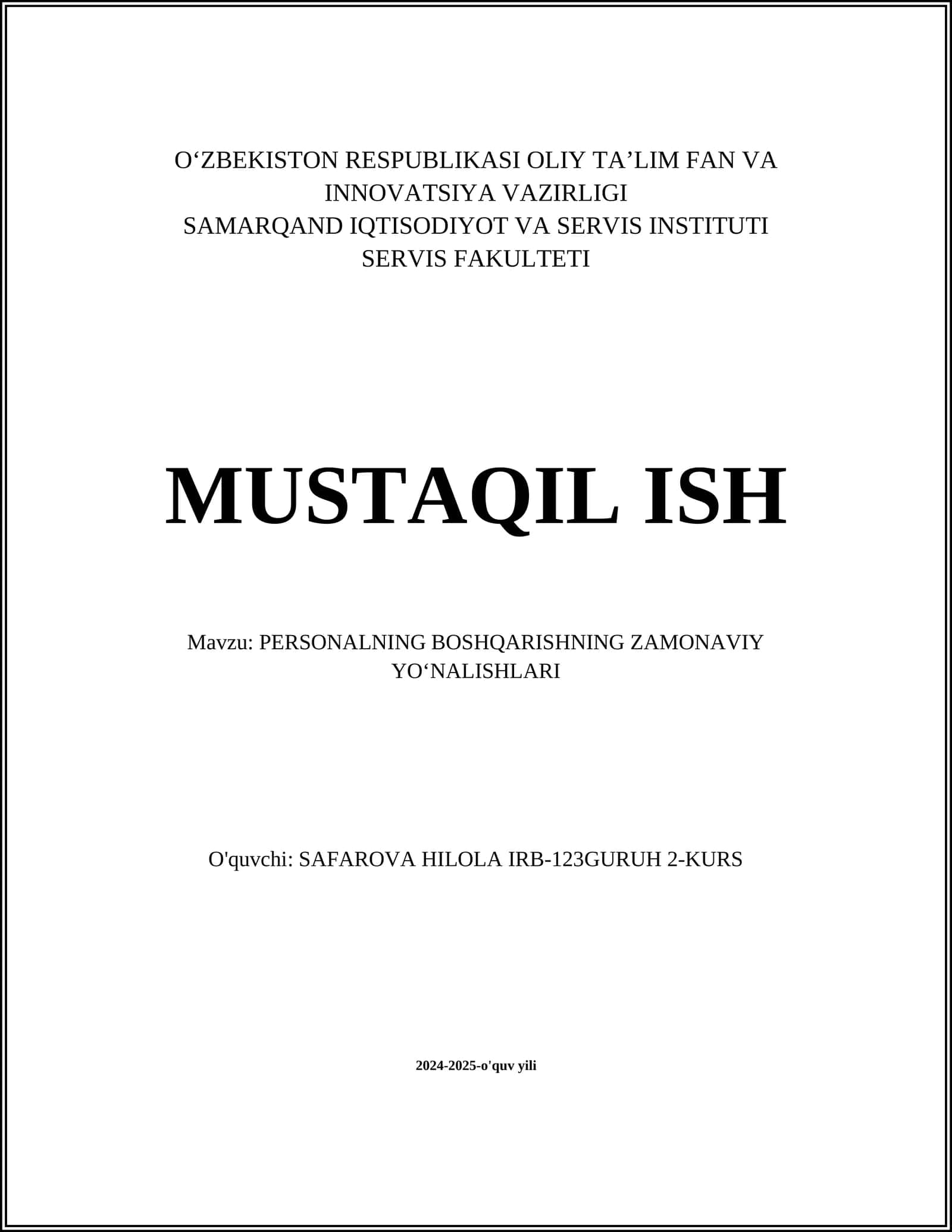 PERSONALNING BOSHQARISHNING ZAMONAVIY YOʻNALISHLARI