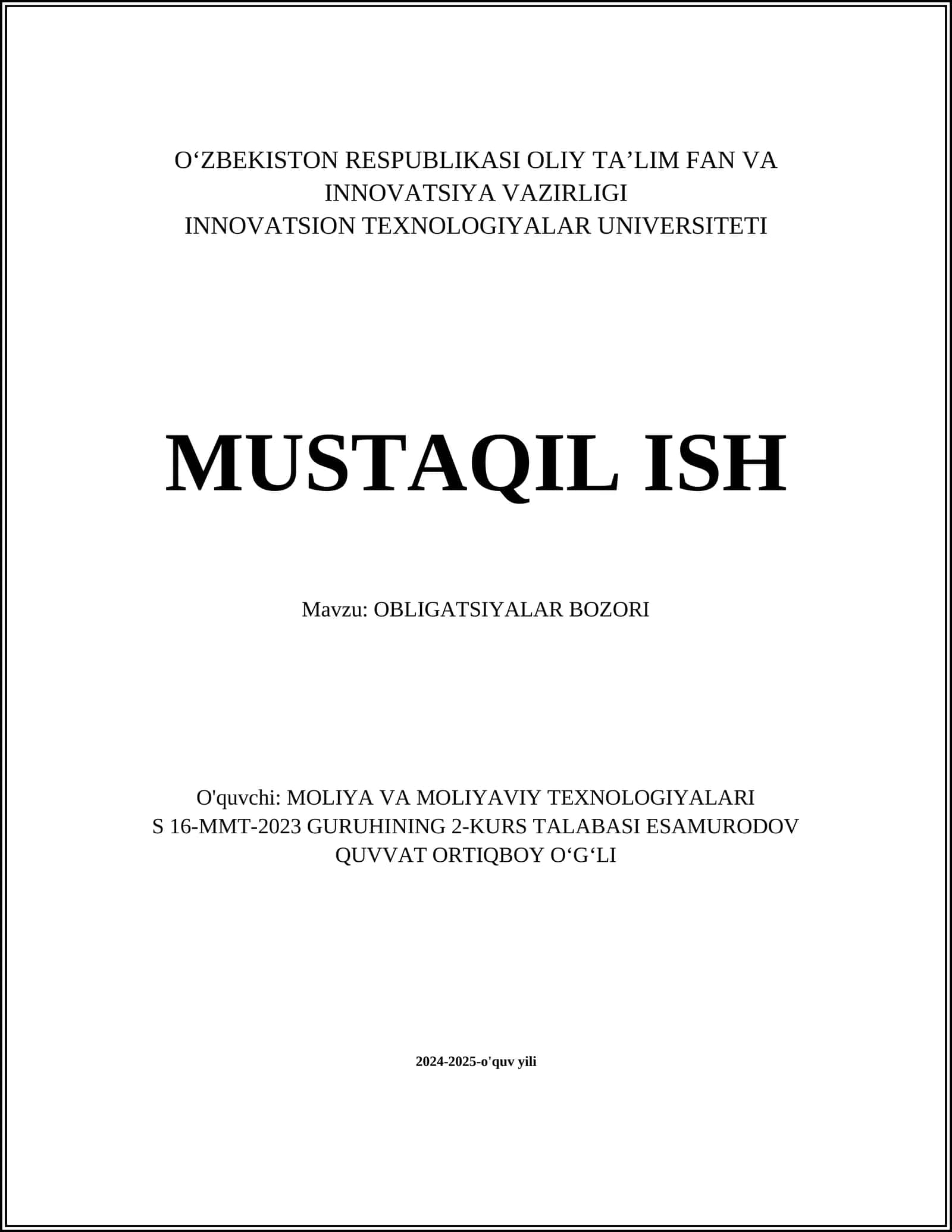 Obligatsiyalar bozorining asoslari