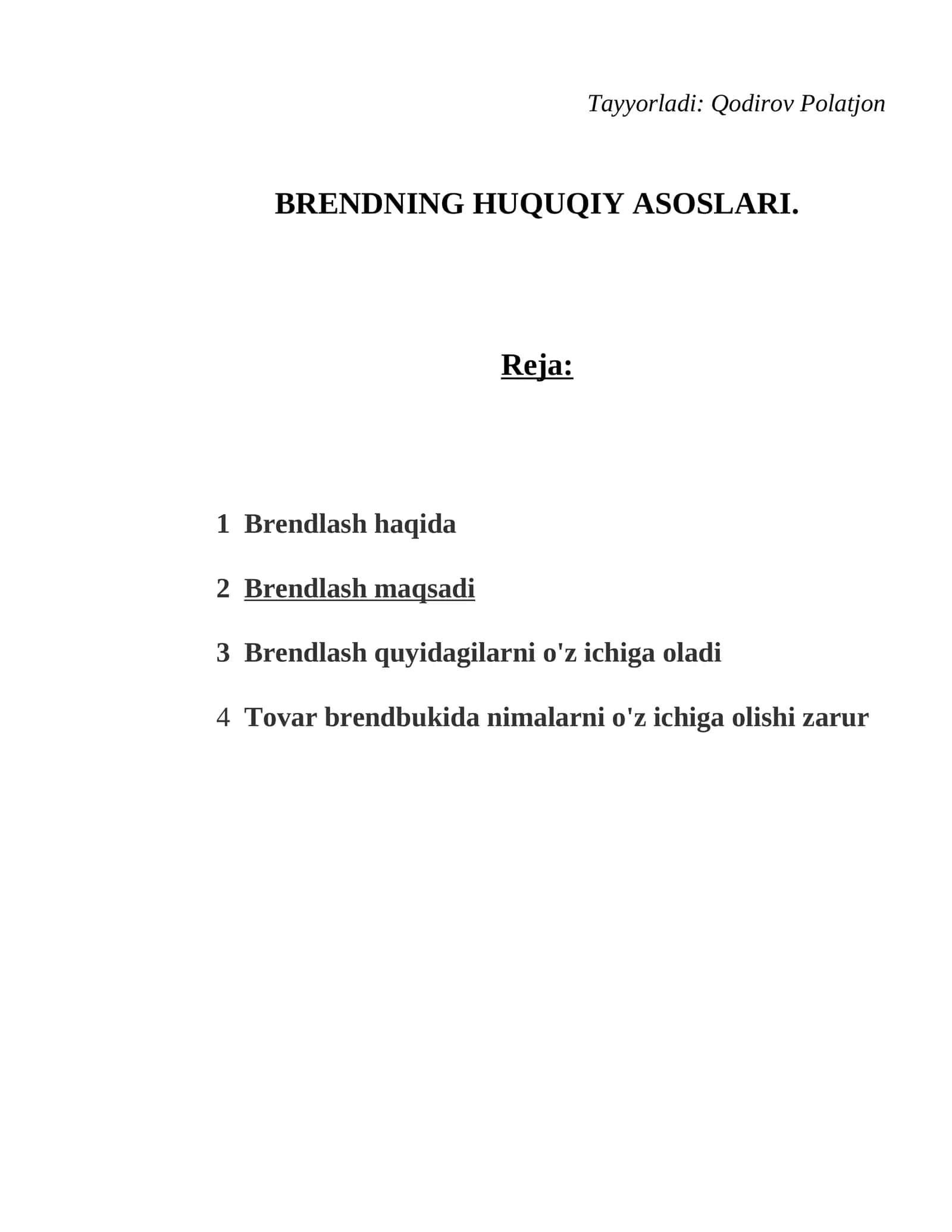 BRENDNING HUQUQIY ASOSLARI