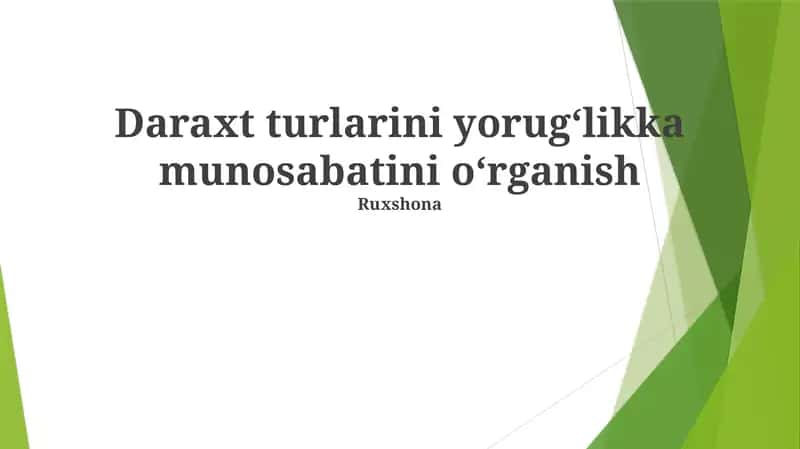 Daraxt turlarini yorugʻlikka munosabatini oʻrganish