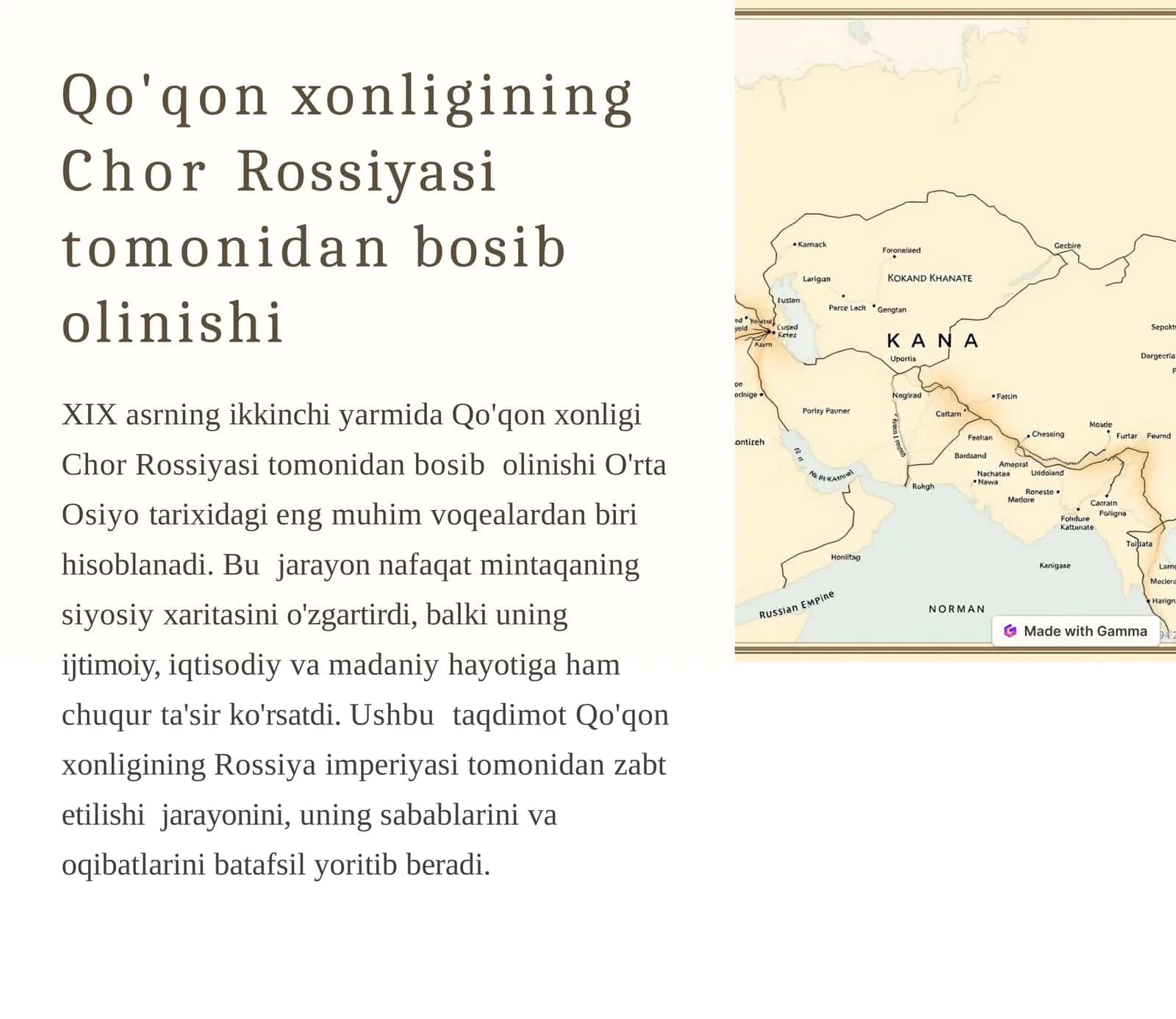Qo'qonxonligining ChorRossiyasitomonidanbosibolinishi