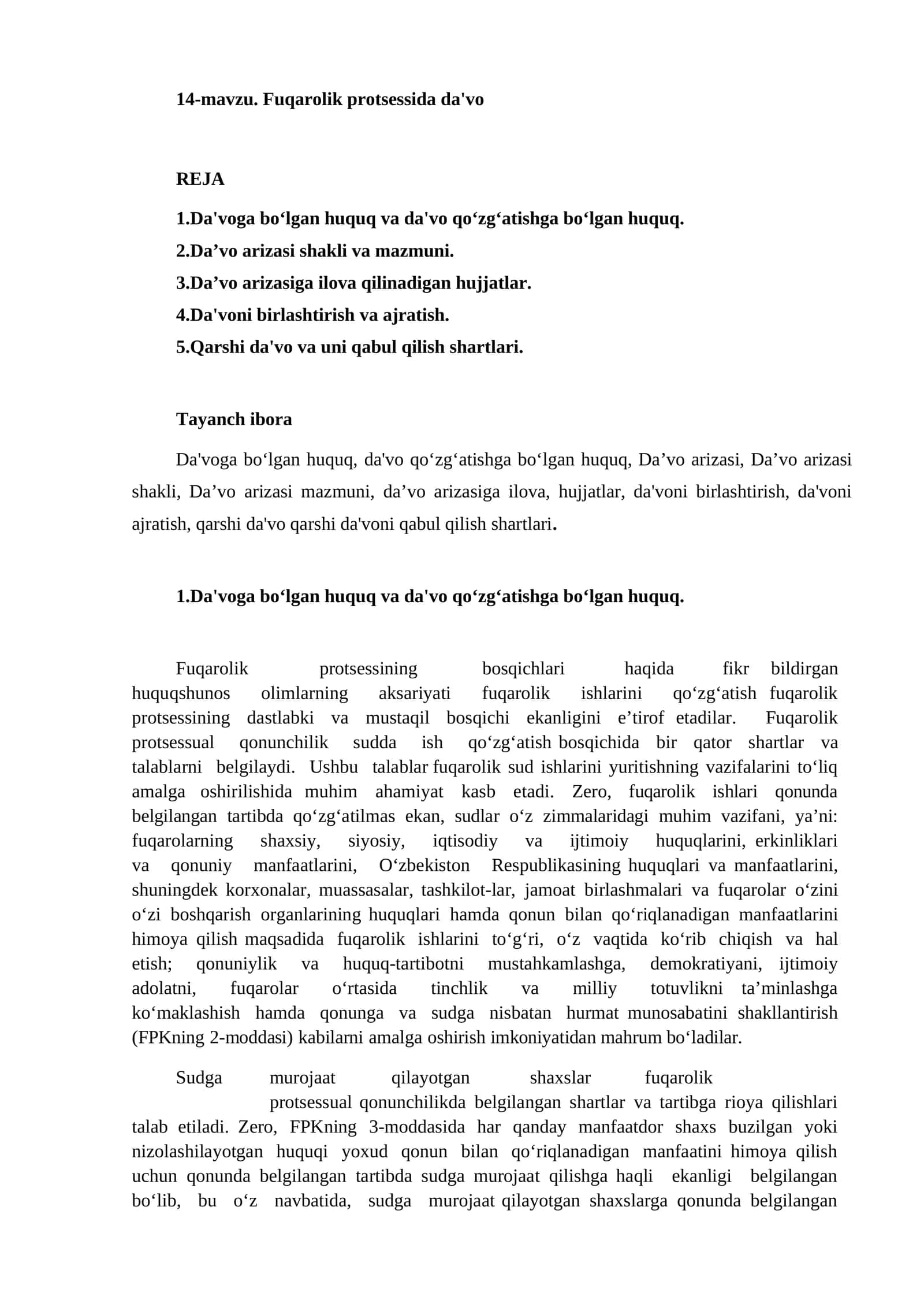 Fuqarolik protsessida da'vo