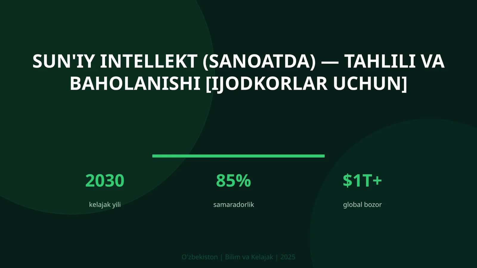 SUN'IY INTELLEKT (SANOATDA) — TAHLILI VA BAHOLANISHI [IJODKORLAR UCHUN]