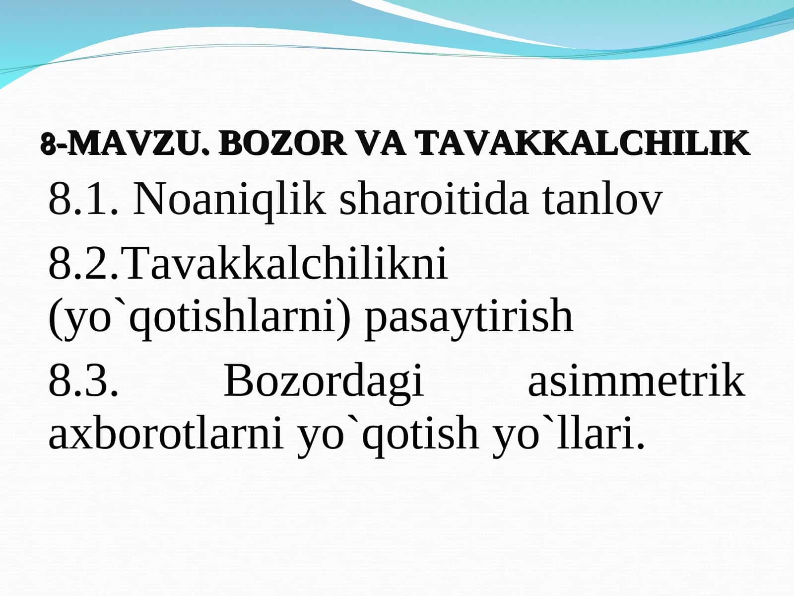 Bozor va tavakkalchilik