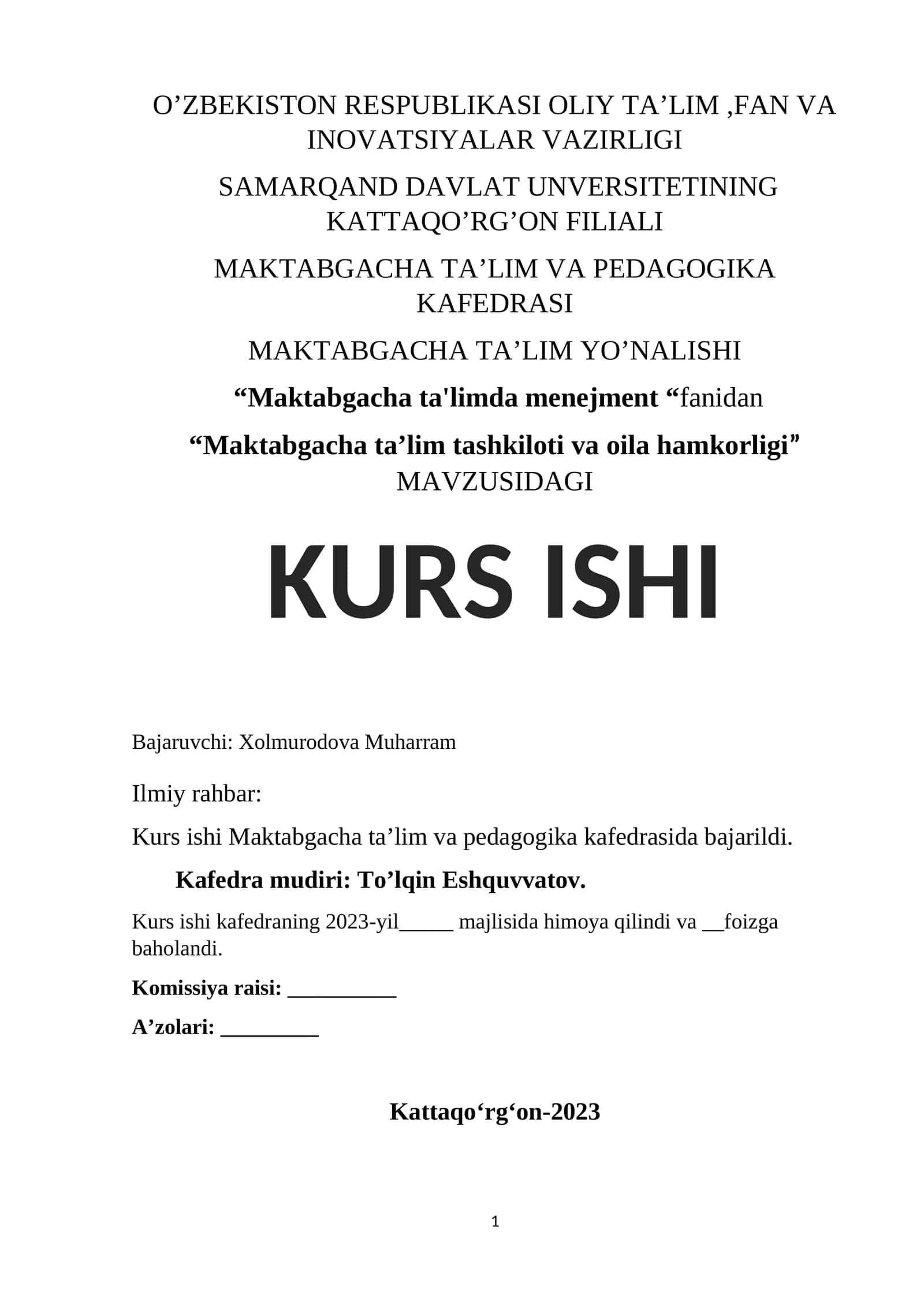 Maktabgacha ta'lim tashkiloti va oila hamkorligi