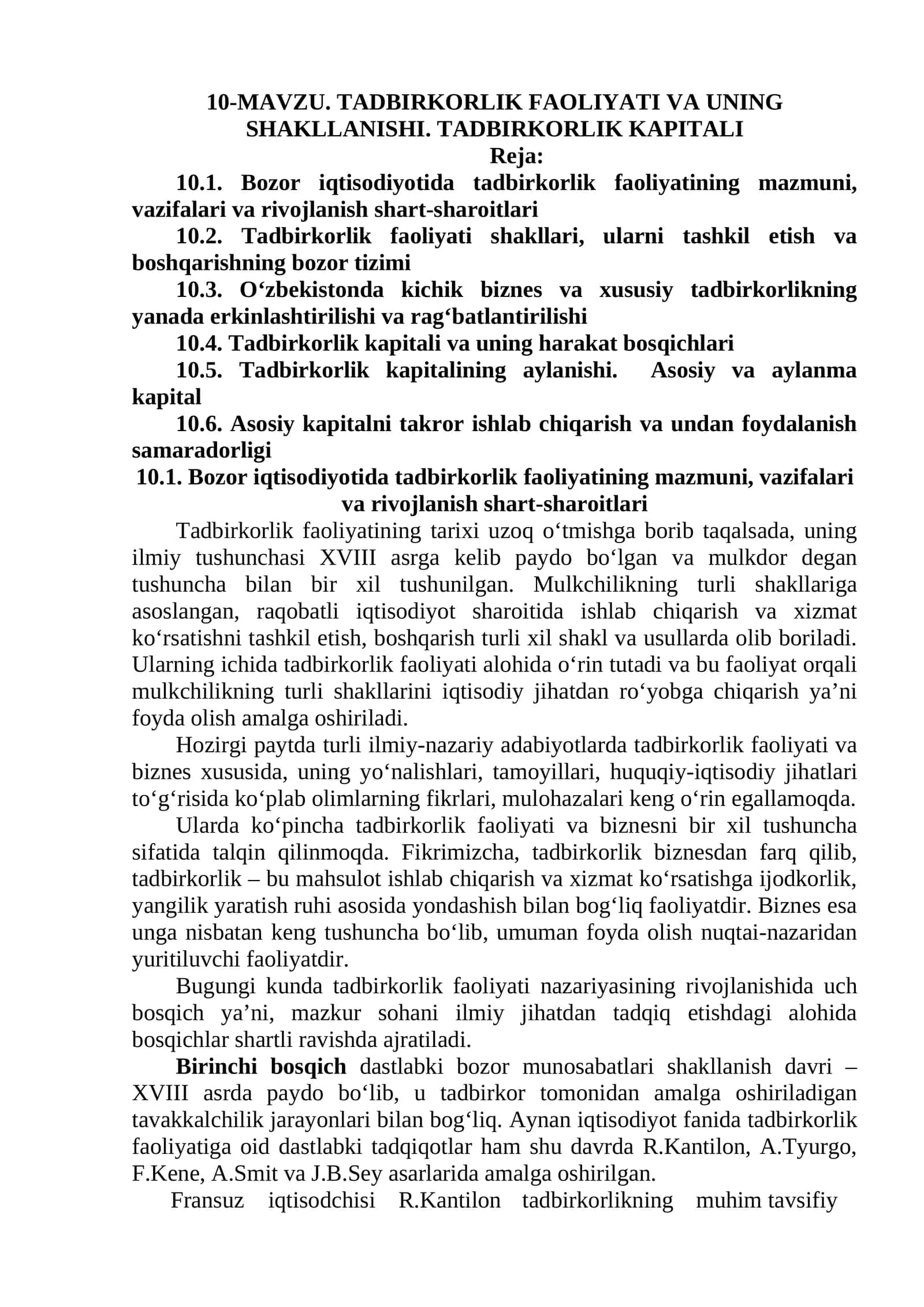 TADBIRKORLIK FAOLIYATI VA UNING SHAKLLANISHI