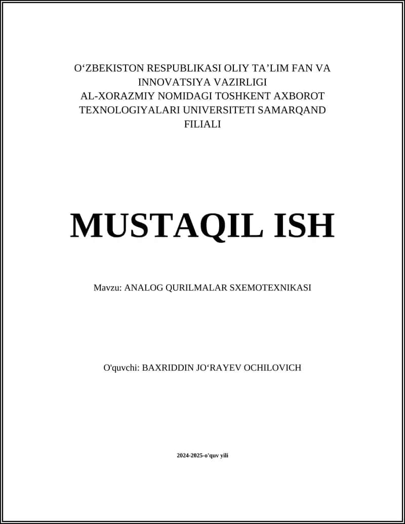 ANALOG QURILMALAR SXEMOTEXNIKASI