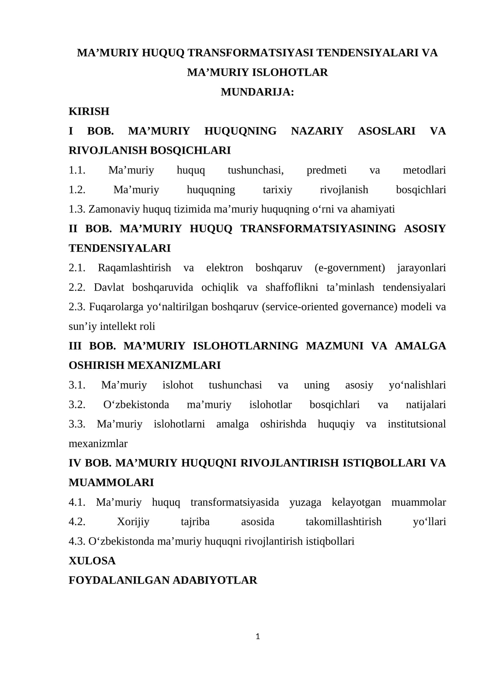 MA’MURIY HUQUQ TRANSFORMATSIYASI TENDENSIYALARI VA MA’MURIY ISLOHOTLAR