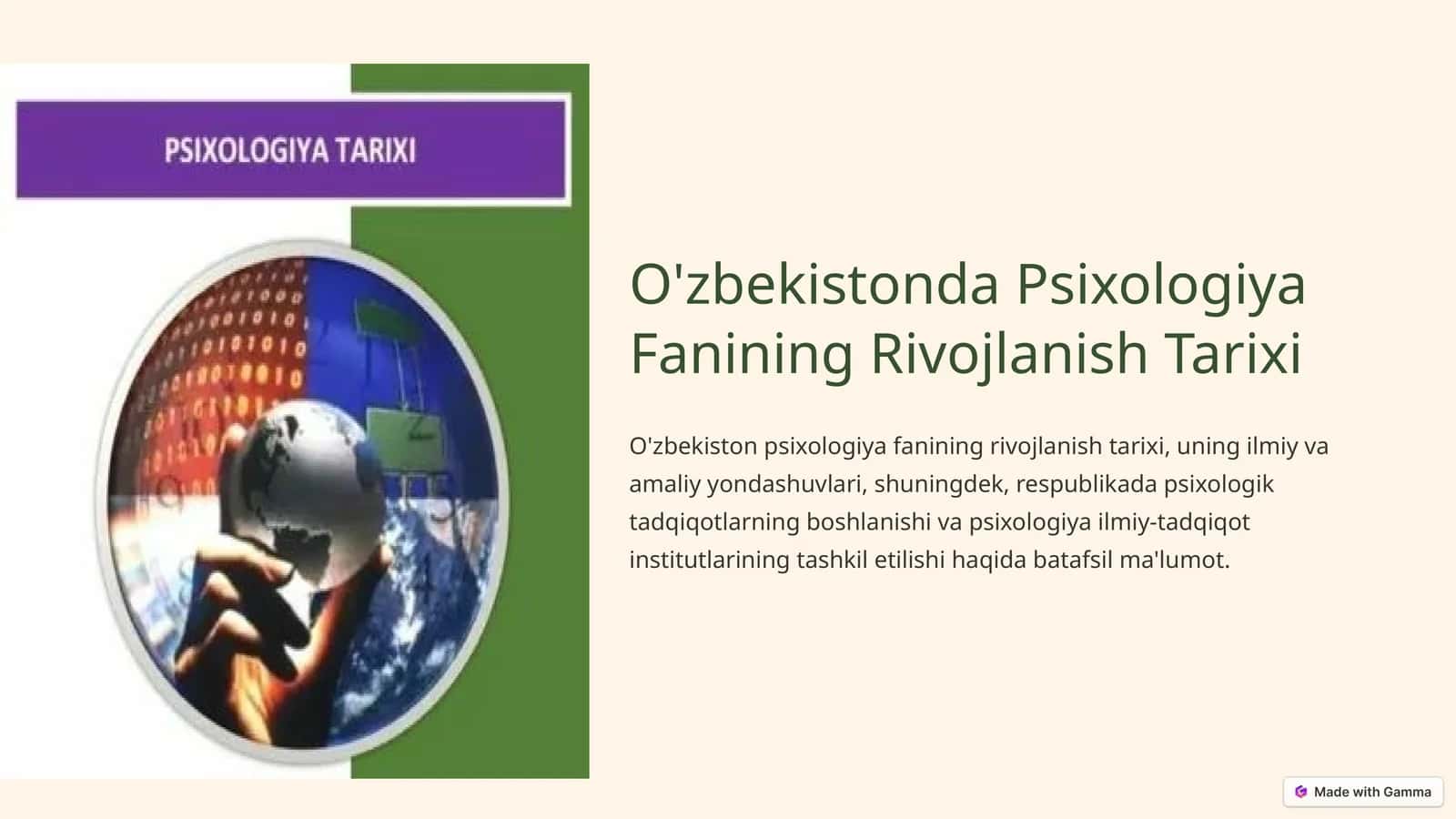 O'zbekistonda Psixologiya Fanining Rivojlanish Tarixi
