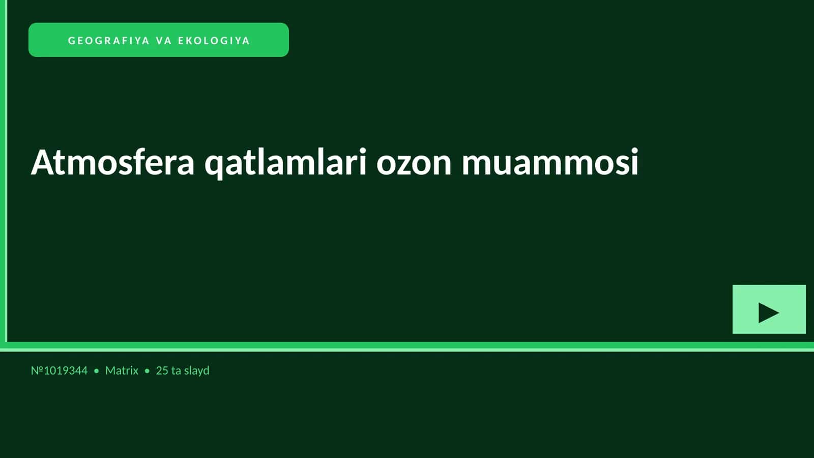 Atmosfera qatlamlari ozon muammosi