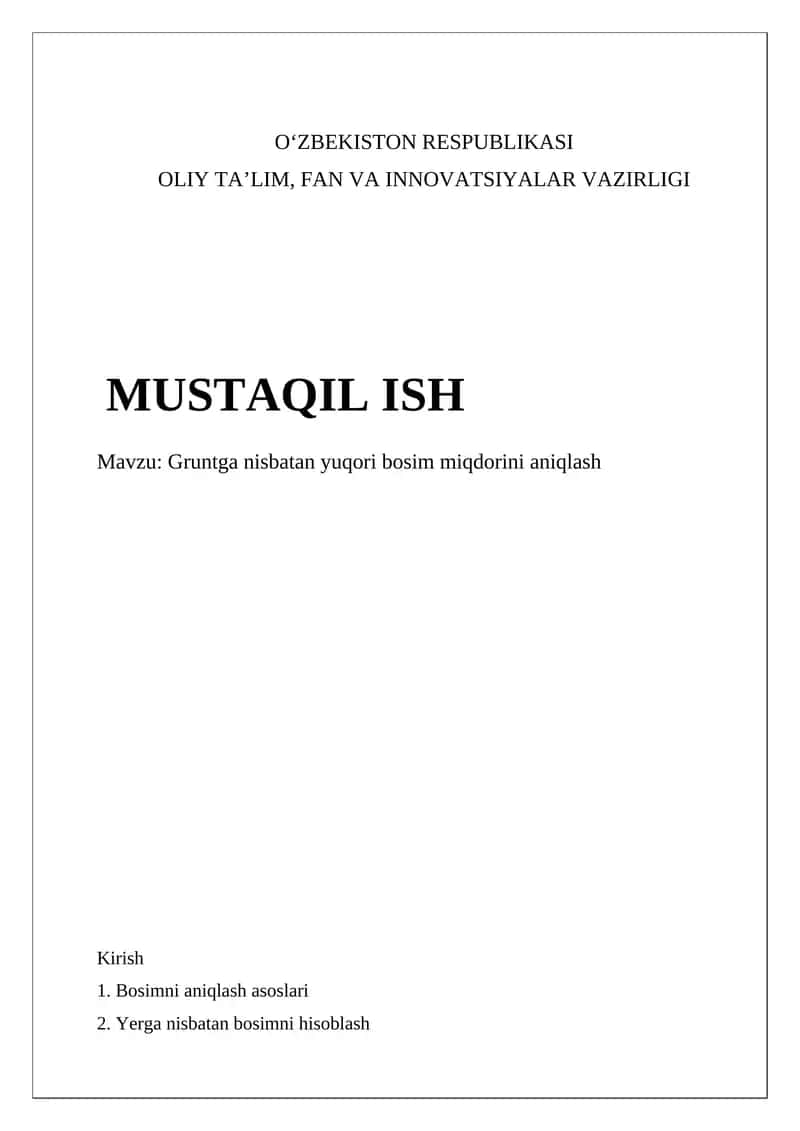 Gruntga nisbatan yuqori bosim miqdorini aniqlash