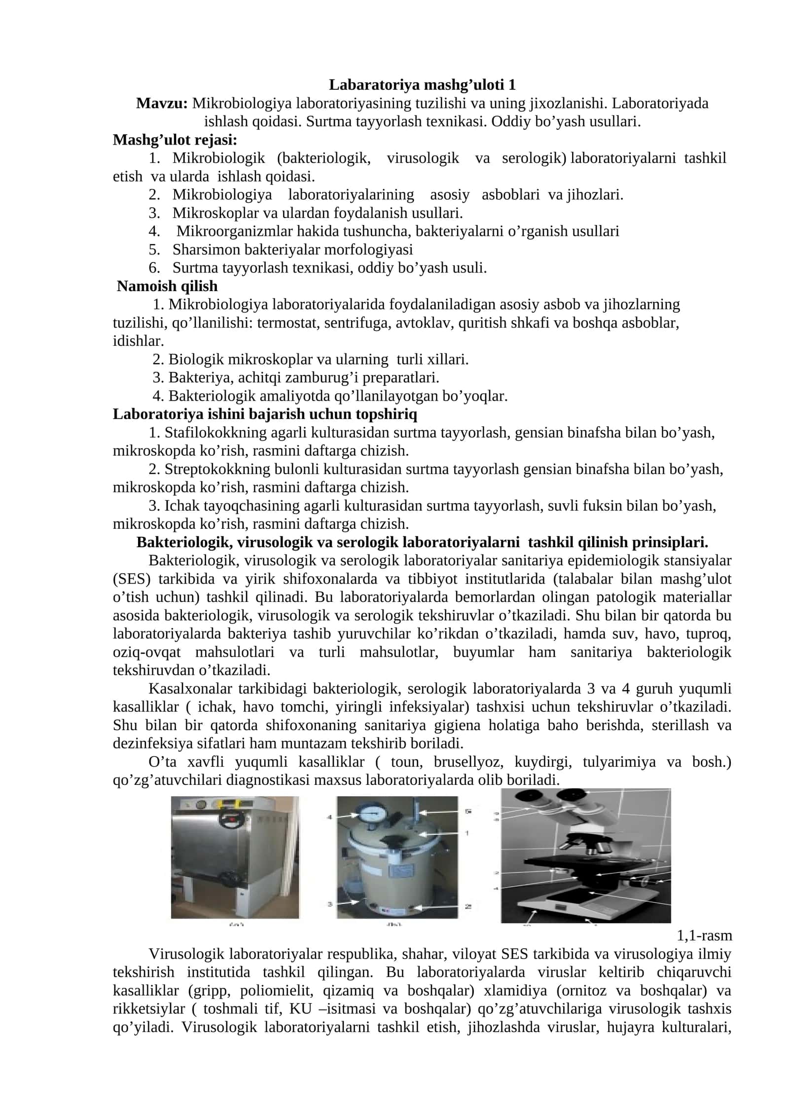Mikrobiologiya laboratoriyasi mashg'uloti